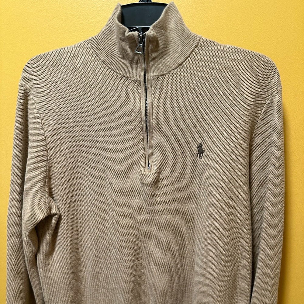Men’s Ralph Lauren 1/4 Zip Sweater Size Medium Tan Color Excellent condition
